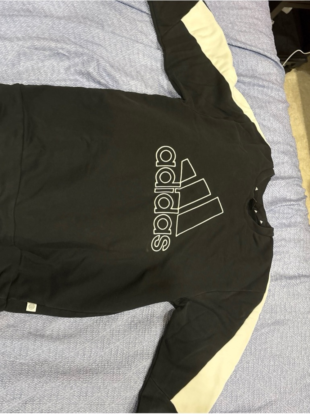 adidas Black Crewneck Sweater with White Sleeve Panels
